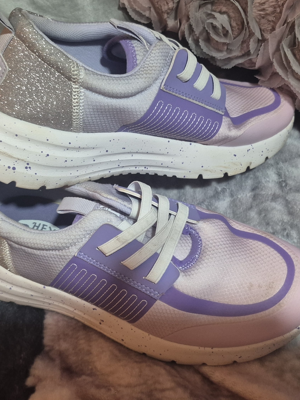 Hey Dude Lavender Purple and Silver Women's Casual Sneakers